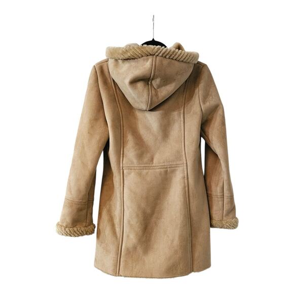 Vintage St. John’s Bay Womens SM Faux Suede Faux Fur Penny Lane Coat Tan Hooded - Picture 2 of 10